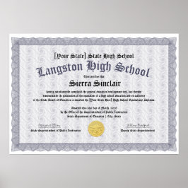 GED General High School Equivalency Diploma Copy Poster