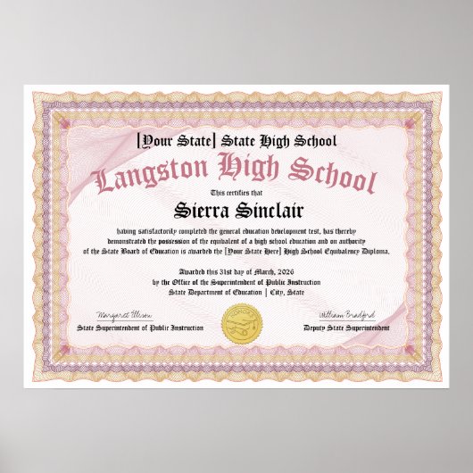 GED General High School Equivalency Diploma Copy Poster (Voorkant)