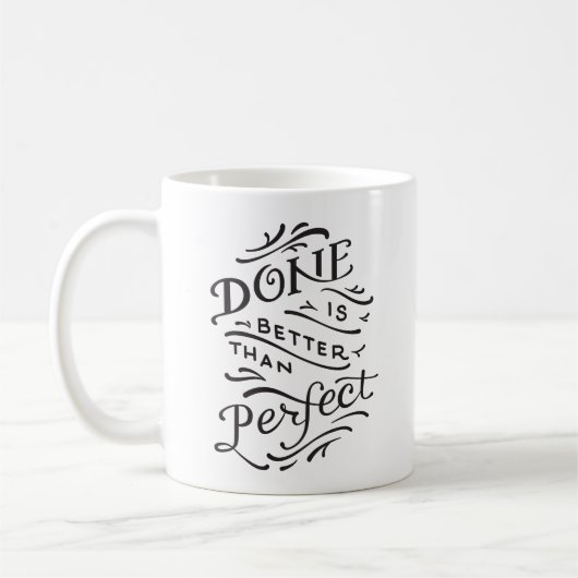 gedaan is beter dan perfecte mok - zwart - wit (Links)