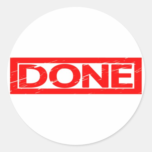 Gedaan stempel ronde sticker (Voorkant)