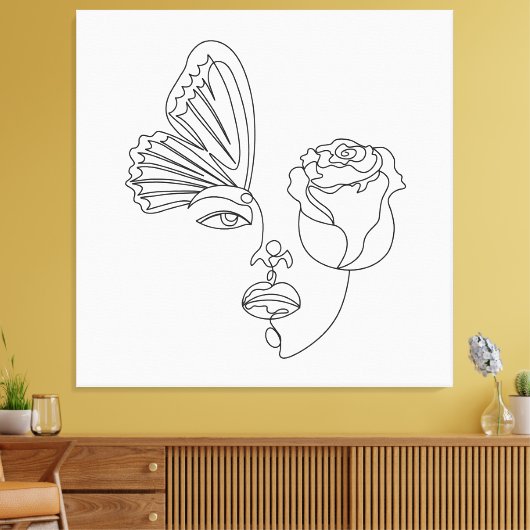 Gedaanteverwisseling – Abstracte Vlinder & Roos Li Canvas Afdruk (Insitu (Woonkamer))