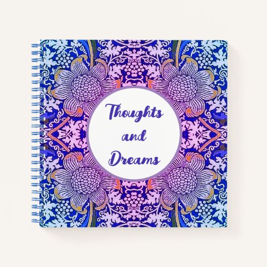Gedachten en dromen Boho Blue Purple Flowers Notitieboek (Voorkant)