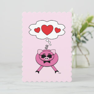 Gedachten Vol Liefde Cute Roze Varkenskaart Feestdagenkaart