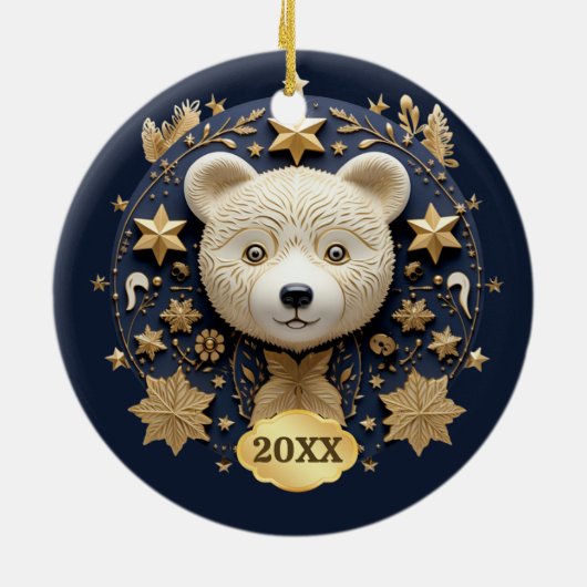 Gedateerd Beer kerstversiering Keramisch Ornament (Achterkant)