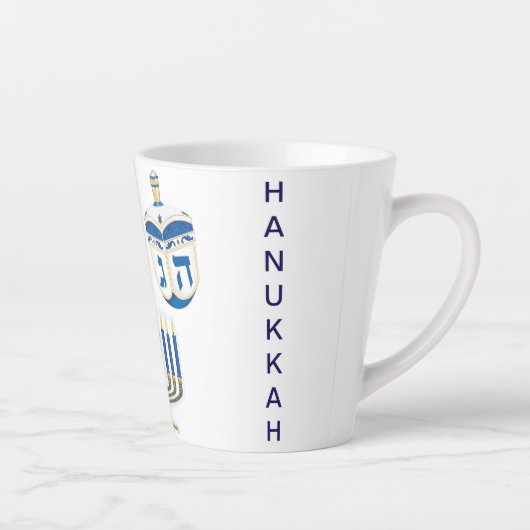 Gedateerd Blauw & Wit Chanoeka Klein Latte Mok (Rechts)