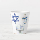 Gedateerd Blauw & Wit Chanoeka Klein Latte Mok (Voorkant)