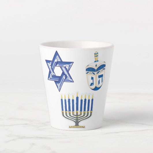 Gedateerd Blauw & Wit Chanoeka Klein Latte Mok (Voorkant)