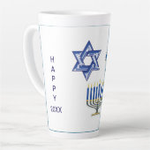 Gedateerd Blauw & Wit Chanoeka Tall Latte Mok (Linkerhoek)