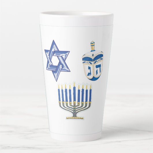 Gedateerd Blauw & Wit Chanoeka Tall Latte Mok (Voorkant)