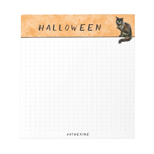 gedateerd | Halloween Black Cat Photo Oranje Grung Notitieblok (Voorkant)