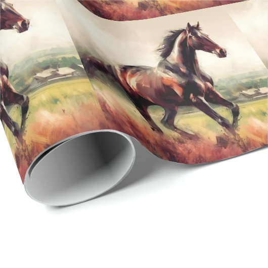 Gedateerd Kerstmis Hardlopen Bruin Paard Cadeaupapier (Rol Hoek)