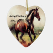 Gedateerd Kerstmis Hardlopen Bruin Paard Keramisch Ornament (Rechts)