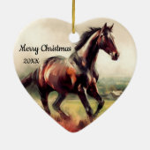 Gedateerd Kerstmis Hardlopen Bruin Paard Keramisch Ornament (Achterkant)