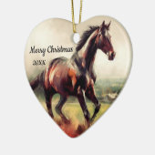 Gedateerd Kerstmis Hardlopen Bruin Paard Keramisch Ornament (Links)