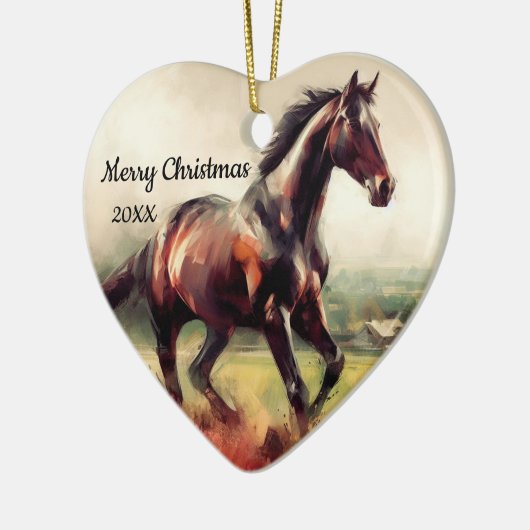 Gedateerd Kerstmis Hardlopen Bruin Paard Keramisch Ornament (Links)