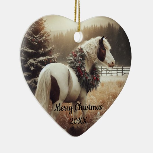 Gedateerd Kerstmis Paard Liefde Kunst Keramisch Ornament (Rechts)