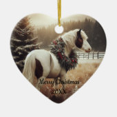 Gedateerd Kerstmis Paard Liefde Kunst Keramisch Ornament (Voorkant)