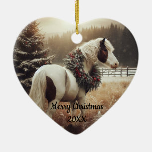 Gedateerd Kerstmis Paard Liefde Kunst Keramisch Ornament