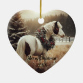 Gedateerd Kerstmis Paard Liefde Kunst Keramisch Ornament (Achterkant)