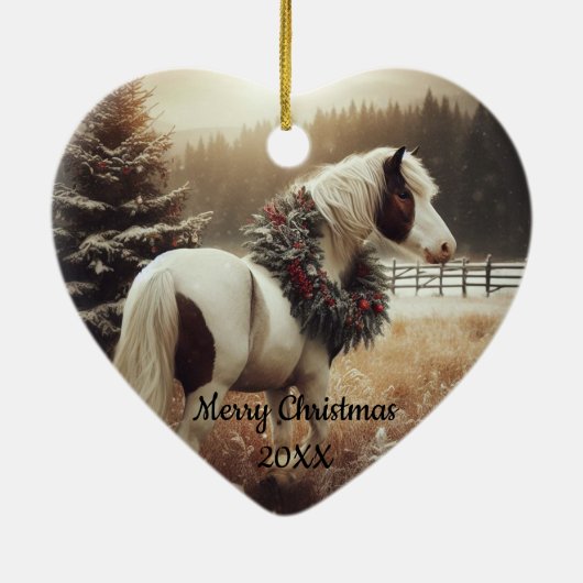 Gedateerd Kerstmis Paard Liefde Kunst Keramisch Ornament (Achterkant)