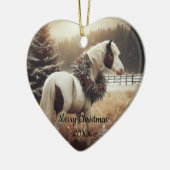 Gedateerd Kerstmis Paard Liefde Kunst Keramisch Ornament (Links)