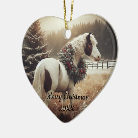 Gedateerd Kerstmis Paard Liefde Kunst Keramisch Ornament (Links)