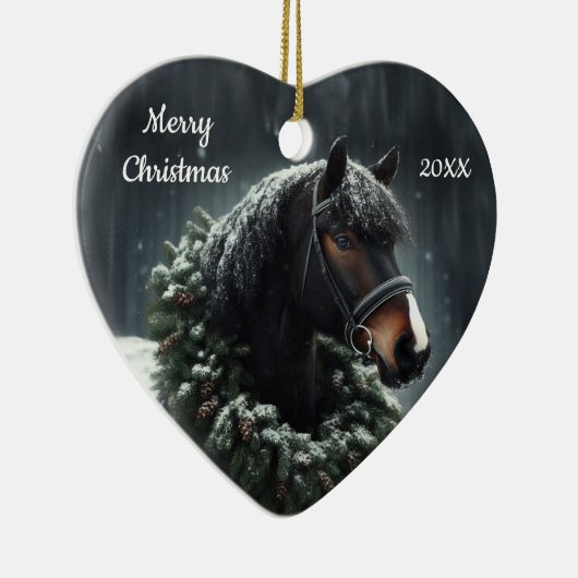 Gedateerd Kerstmis Paard Liefde Kunst Keramisch Ornament (Rechts)