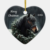 Gedateerd Kerstmis Paard Liefde Kunst Keramisch Ornament (Voorkant)