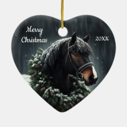 Gedateerd Kerstmis Paard Liefde Kunst Keramisch Ornament (Achterkant)