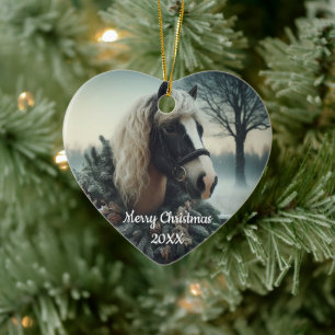 Gedateerd Kerstmis Paard Liefde Kunst Keramisch Ornament