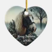 Gedateerd Kerstmis Paard Liefde Kunst Keramisch Ornament (Voorkant)