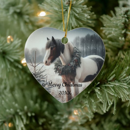 Gedateerd Kerstmis Paard Liefde Kunst Keramisch Ornament (Boom)