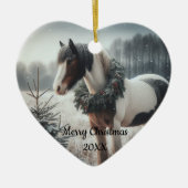 Gedateerd Kerstmis Paard Liefde Kunst Keramisch Ornament (Voorkant)