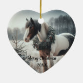 Gedateerd Kerstmis Paard Liefde Kunst Keramisch Ornament (Achterkant)