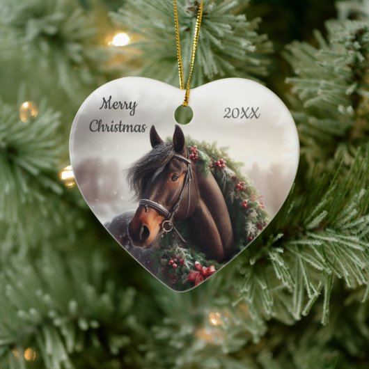Gedateerd Kerstmis Paard Liefde Kunst Keramisch Ornament (Boom)