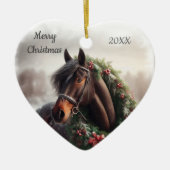 Gedateerd Kerstmis Paard Liefde Kunst Keramisch Ornament (Voorkant)