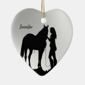 Gedateerd & Naam Kerstmis Paard Meisje Silhouet Keramisch Ornament (Rechts)