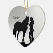 Gedateerd & Naam Kerstmis Paard Meisje Silhouet Keramisch Ornament (Links)