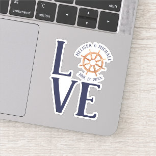 Gedateerd #Nautical Schip's Wheel #LOVE Bruiloft Sticker