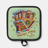 Gedateerd Nieuw Home Gingerbread House Pannenlap (Voorkant)