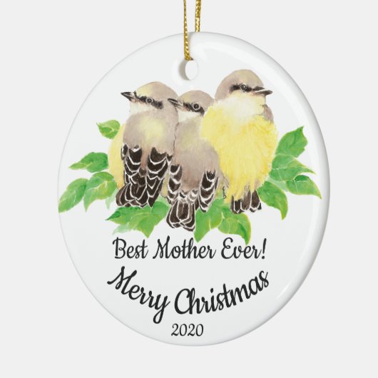 Gedateerde aangepaste Waterverf moedercitaatvogels Keramisch Ornament (Links)