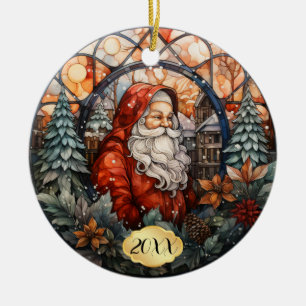 Gedateerde Custom Santa Glas in lood Kerst Keramisch Ornament