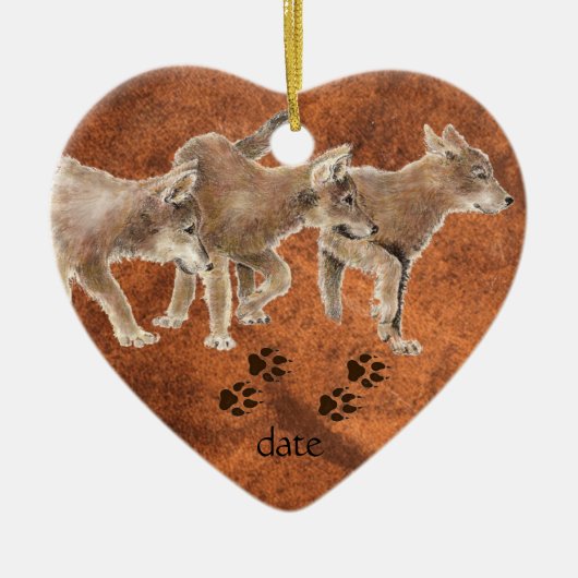 Gedateerde douane, Wolf, Wolven & Tracks Animal Keramisch Ornament (Voorkant)