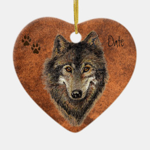 Gedateerde douane, Wolf, Wolven & Tracks Animal Keramisch Ornament