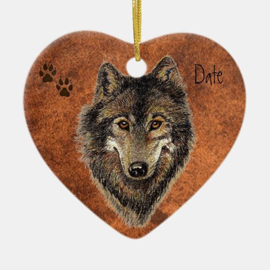 Gedateerde douane, Wolf, Wolven & Tracks Animal Keramisch Ornament (Voorkant)