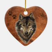 Gedateerde douane, Wolf, Wolven & Tracks Animal Keramisch Ornament (Achterkant)