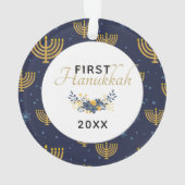 Gedateerde Keepsake Baby's eerste Chanoeka | Blauw Ornament (achterkant)