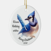 Gedateerde Kerst Custom Waterverf Blue Jay Bird Keramisch Ornament (Rechts)
