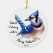Gedateerde Kerst Custom Waterverf Blue Jay Bird Keramisch Ornament (Voorkant)
