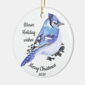 Gedateerde Kerst Custom Waterverf Blue Jay Bird Keramisch Ornament (Links)